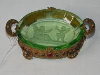 636 · CAMEO GLASS DISH IN BRASS JEWE
