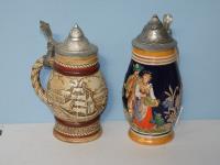 727 · 2 GERMAN PEWTER TOPPED TANKARD