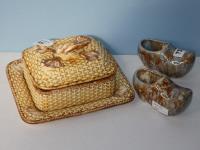 735 · CHEESE DISH (SOME DAMAGE) & PA