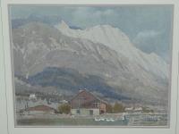990 · FRAMED WATERCOLOUR OF A SWISS