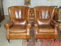 999 · PAIR TAN LEATHER UPHOLSTERED F