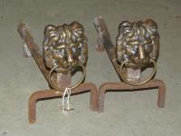 1048 · PAIR OF BRASS LION MASK FIRE D
