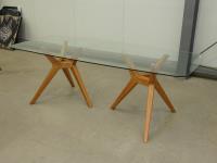1277 · OAK TWIN PEDESTAL GLASS TOP DI