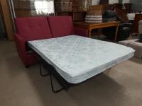 1281 · RED VINYL 2 SEATER SOFA BED