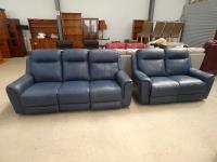 1286 · BLUE LEATHER 3 & 2 SEATER SOFA