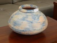 SQUAT BLUE TONED POTTERY VASE