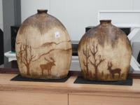 PAIR OF LARGE POTTERY STAG VAS