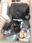 BASKET & BOX OF VARIOUS CAMERA