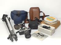 BOX WITH 2 CAMERAS, TRIPOD ETC