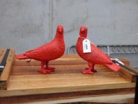 1854 · 2 PAINTED CAST IRON DOVES H-22