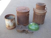 1870 · 2 VINTAGE CREAM CANS, METAL BU