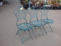 1914 · 3 GREEN FOLDING METAL CHAIRS