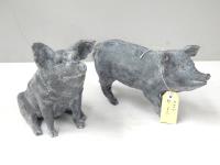 2 Painted Terracotta Pig Figur