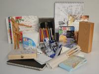 168 · BOX OF VARIOUS ART SUPPLIES