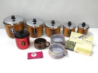 210 · BOX OF VINTAGE CANISTERS ETC