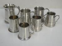 7 PEWTER TANKARDS