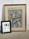 GILT FRAMED INK & PASTEL & AN