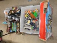 3 BOXES OF VARIOUS TOYS & A CH
