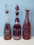 3 Overlay Glass Decanters H-38