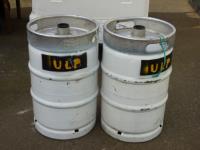 1734 · 2 STAINLESS STEEL BEER KEGS