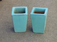 2 BLUE GLAZED PLANTERS H-28 CM