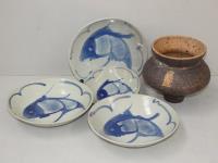 4 Fish Bowls & An Art Pottery