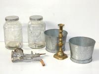 2 Tin Ice Buckets, Large Glass