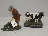 2 CAST IRON DOOR STOPS 'GOLFER